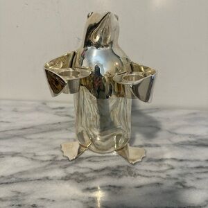 Restoration Hardware Silver Penguin double candle holder Decor